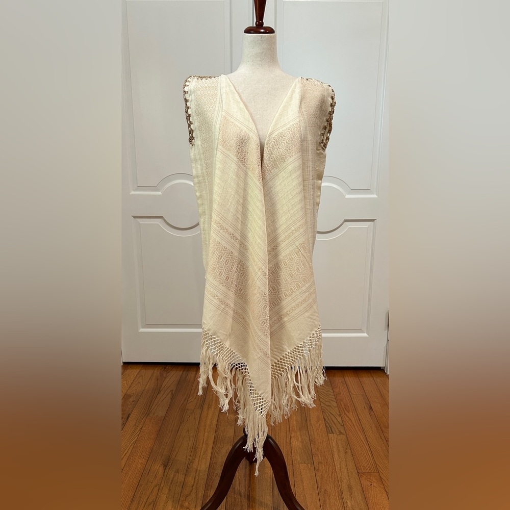 Traditional Mexican rebozo from Oaxaca. Mexican shawl. Fringed open front Vest.